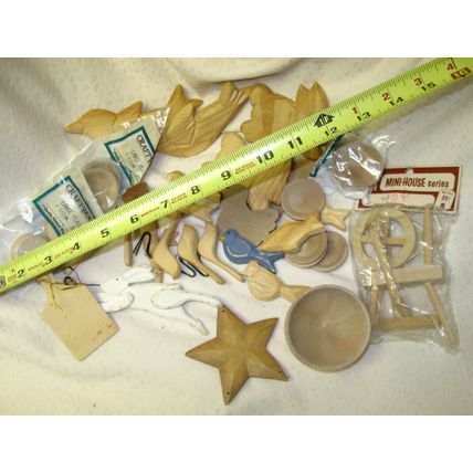 Variety Lot of 45 Natural Wood Craft Pieces of Animals & More