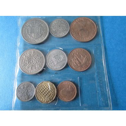 1953 QUEEN ELIZABETH II CORONATION SET OF NINE COINS SEALED IN PLASTIC (5)