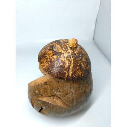 Vintage Hawaii Coconut Monkey Coin Bank - 7" tall Hand Carved - Stopper included