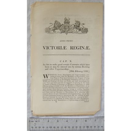 1838 Act of Parliament: contracts Banking & other Copartnerships