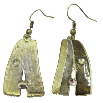 Trapezium Bronze Coloured Earrings Drop on Fishhook Earwires Ladies Jewellery