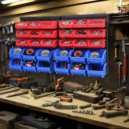 Maxworks 80694 30-Bin Wall Mount Parts Rack/Storage for Your Nuts, Bolts, Screws