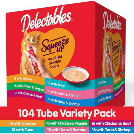Delectables Squeeze up Variety Pack, Creamy Squeezable Puree, Lickable Wet Cat T