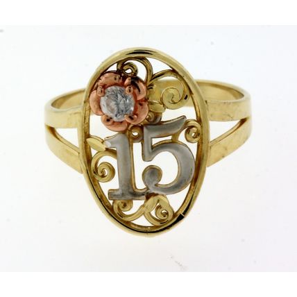 New Solid Multi Tone 14K Gold Sweet 15 Flower Ring Quinceanera Años Birthday