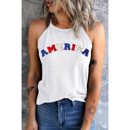 White Chenille AMERICA Graphic Tank Top