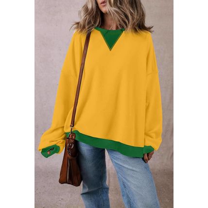 Ginger Color Block Patch Drop Shoulder Oversized Sweatshirt