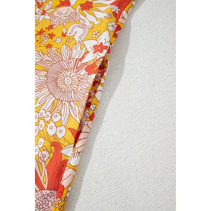 Orange Floral V Neck Wide Leg Sleeveless Jumpsuit