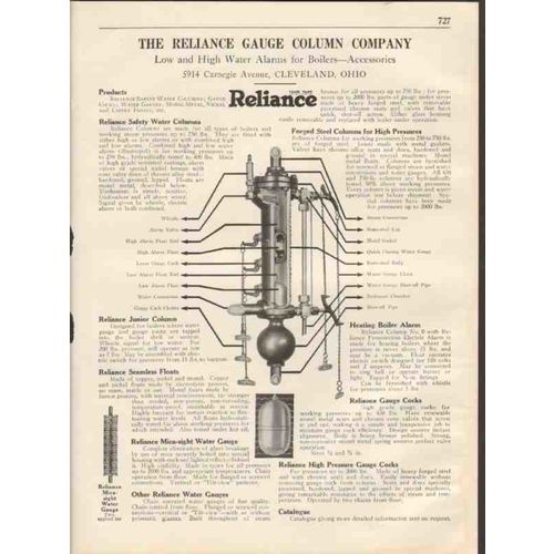 reliance gauge column company 1931 hi-low water alarms vintage catalog