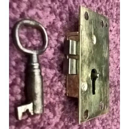 Antique Georgian Cupboard Cabinet Lock Brass Steel 1 Has 1 Key LEFT HANDED L0CK