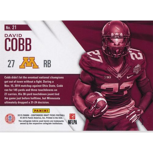 2015 Panini Contenders Draft Picks School Colors 21 David Cobb Golden Gophers