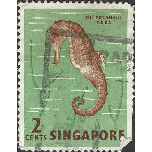 SINGAPORE, FISH, Spotted Seahorse, Hippocampus kuda, green 1968, 2c, #4