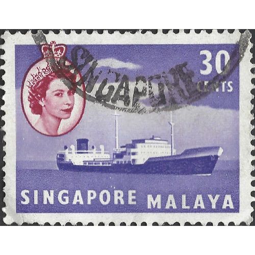 SINGAPORE, Elizabeth II, Oil tanker, violet 1955, 30c, #4