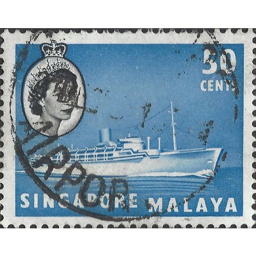 SINGAPORE, Elizabeth II, Passenger Steamer MS Chusan, blue 1955, 50c, #4