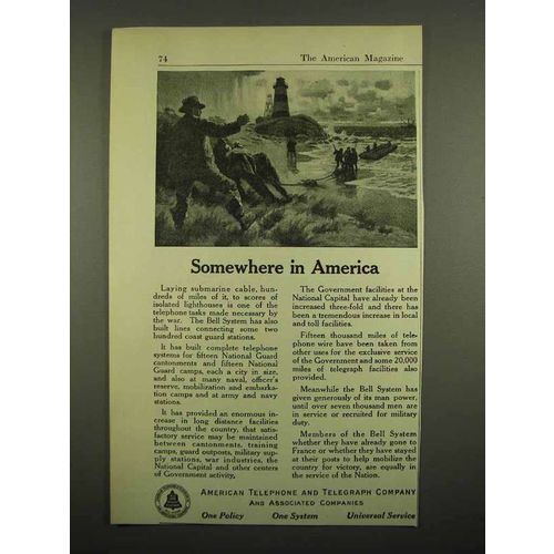 1918 AT&T Telephone Ad - Somewhere in America
