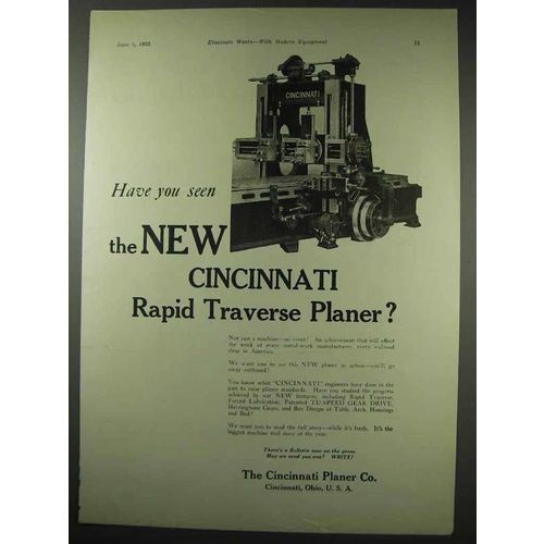 1922 Cincinnati Rapid Traverse Planer Ad, Have You Seen