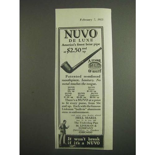 1925 MLC Nuvo De Luxe Pipe Ad - America's Finest Briar Pipe