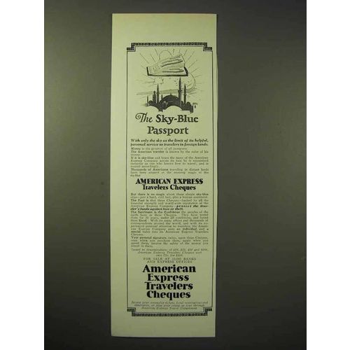 1926 American Express Travelers Cheques Ad - Sky-Blue