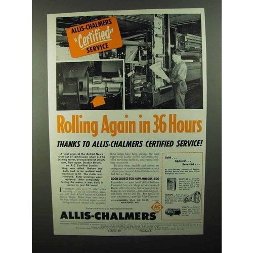1950 Allis-Chalmers Motor Certified Service Ad - Rolling Again