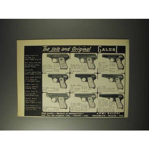 1958 Galesi Pistols Ad - The Sole and Original