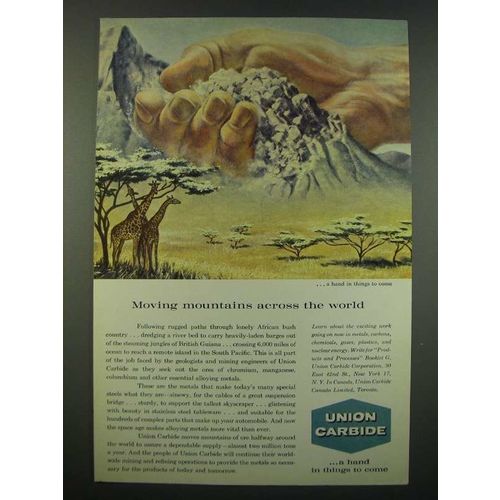 1959 Union Carbide Ad - Moving Mountains Across the World