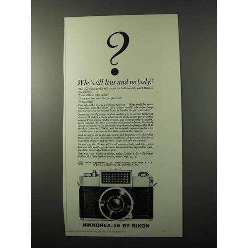 1962 Nikon Nikkorex-35 Camera Ad - All Lens No Body