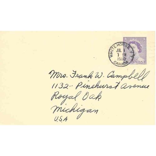 Canada #P85 Postal Card USED 1960 Karsh, Whitehorse, Yukon