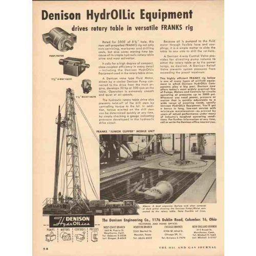 DENISON ENGINEERING COMPANY 1954 HydrOILic equipment Franks vintage ad