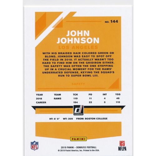2019 Donruss Football Base 144 John Johnson III Los Angeles Rams