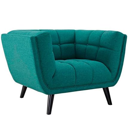Mid-Century Lounge Arm Chair & Ottoman Tufted Fabric Ottoman Gray, Teal, Blue