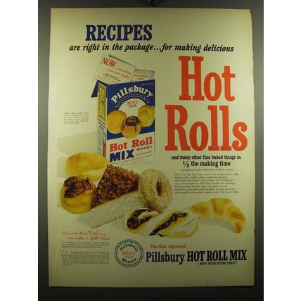 1950 Pillsbury Hot Roll Mix Ad - Recipes are right in the package