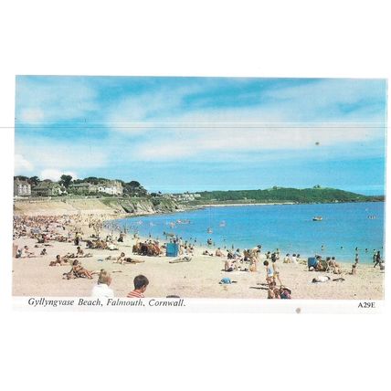 GYLLYNGVASE BEACH, FALMOUTH, CORNWALL unused vintage postcard by Harvey Barton =