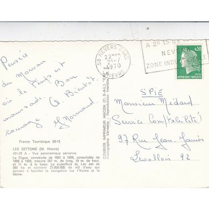 Les Settons France Postcard posted 1970 VGC