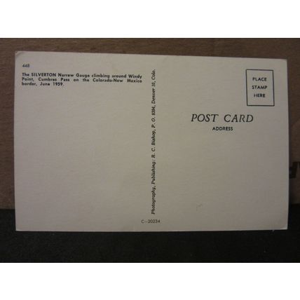 SILVERTON narrow railway, WINDY POINT, CUMBRES PASS, COLORADO, unused postcard