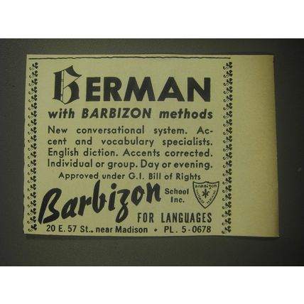 1946 Barbizon School Inc. Ad - German with Barbizon Methods