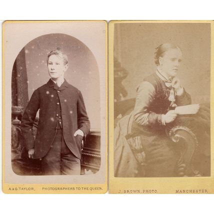 Troubled Manchester Woman & Pompous Child Victorian Cabinet Card s