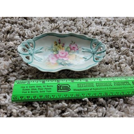 Small Vintage Flowered Oval Unique Decorative Plate Hand Painted Autographed
