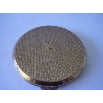Vintage Stratton Compact Gold Geometric Chevron Pattern Cream Powder 1970's