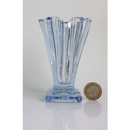Bagley Art Deco Blue Glass Grantham Vase, Small Size.
