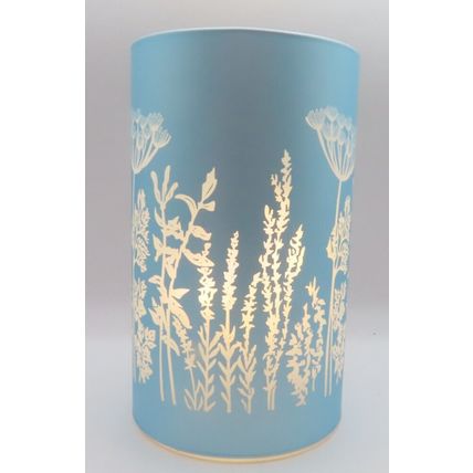 White Floral LED Lamp Small Blue Background Glass 14.5 CM Gift Home Decor Light