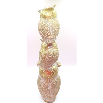 Triple Owls Figurine Ornament 32 CM Antique Gold Colour Christmas Gift