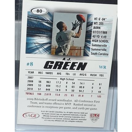 2011 SAGE Hit A.J. GREEN (Georgia/Bengals) Silver RC #80