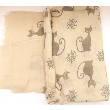 Womens Black Cat Scarf Thin Off Stone 192 cm x 72 cm Comes Boxed Gift Accessory