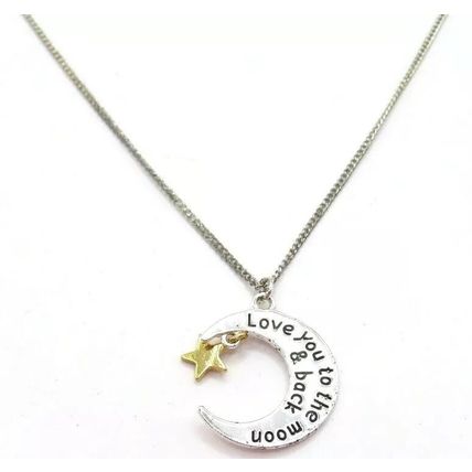 Moon Pendant Love You To The Moon & Back 2 CM on a Silver Plate Necklace 42 CM