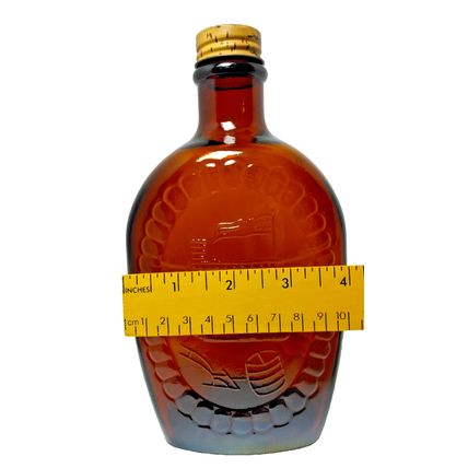 Vintage Log Cabin Syrup Embossed Amber Glass Bottle Bicentennial Liberty 1776