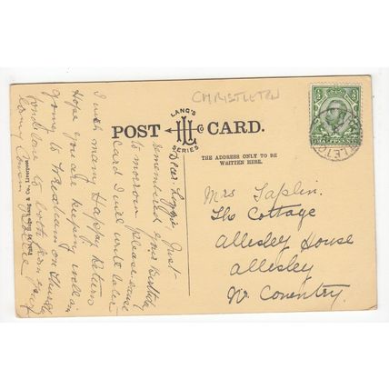 1912 Christleton Single Ring Postmark on Postcard