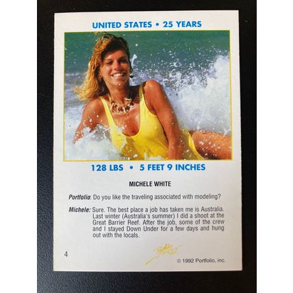 Portfolio '92 International Swimsuit Base trading card # 4 Michele White (A)