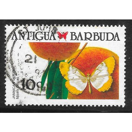 BARBUDA ANTIGUA 1990 BUTTERFLY 10c USED JAMAICAN MESTRIA
