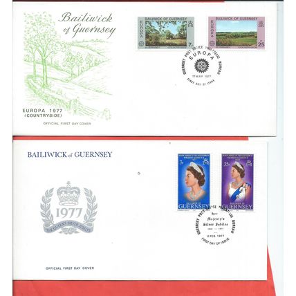 Guernsey stamps. 16 FDC from 1972 to 1980. 1972 Royal Silver Wedding etc (F322