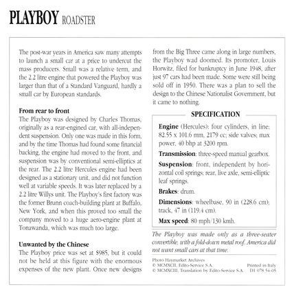 Collectors Club card. Classic Cars. Playboy Roadster