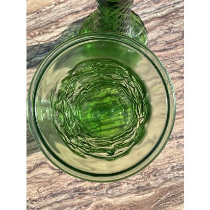 VTG Emerald Green Glass Vase Set- Quilted Diamond Pattern #4095 & Crinkle Glass
